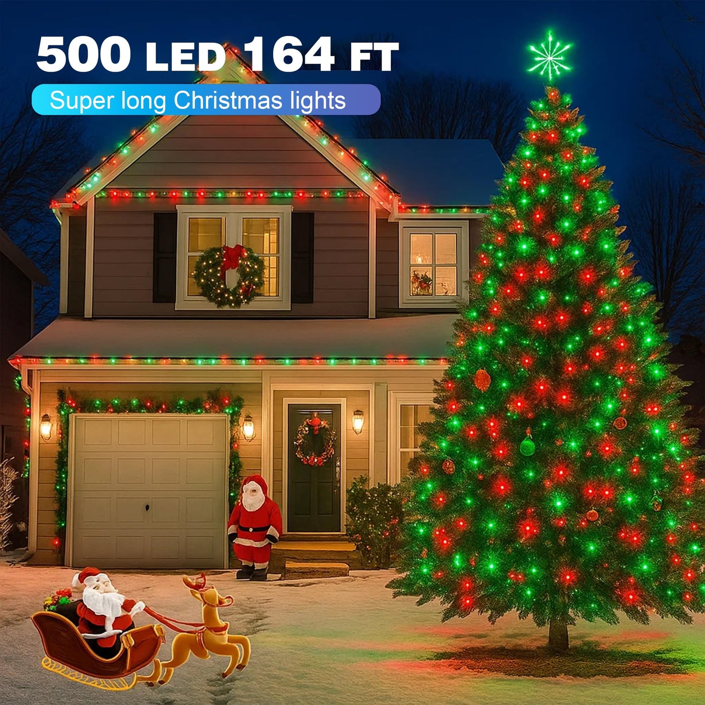 Domolli Christmas Lights 500LED 164FT, Waterproof Christmas Tree Lights with 8 Modes, Remote Control 3 Timers & Memory Function Xmas Decorations for House and Holiday (Red and Green)