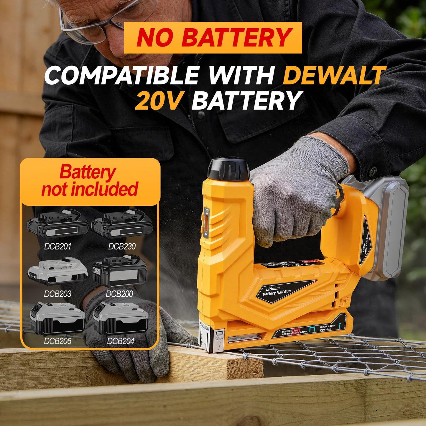 Cordless Nail Gun for Dewalt 20V Battery (No Battery), 2-IN-1 Electric 18GA Brad Nailer & T50 Crown Stapler, Battery Powered Staple Gun with 1000 Staples and 1000 Nails for Woodworking & Family DIY