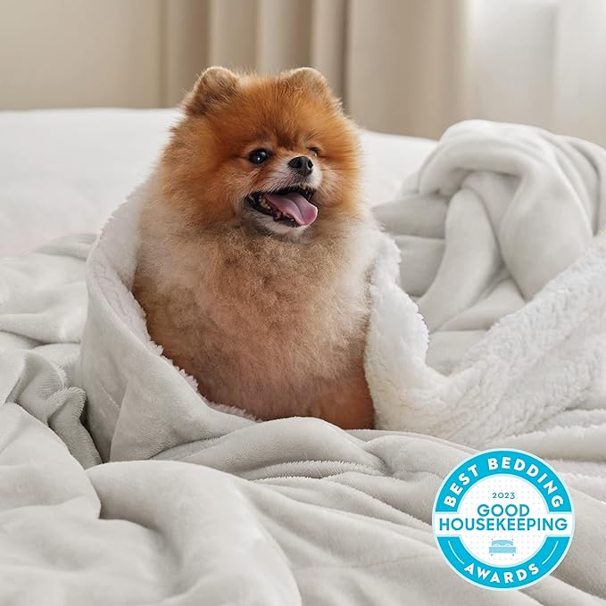 Bedsure GentleSoft Sherpa Fleece Throw Blanket for Couch - Thick and Warm, Soft Fuzzy Plush Throw Blanket for Winter, Linen, 50x60 Inches
