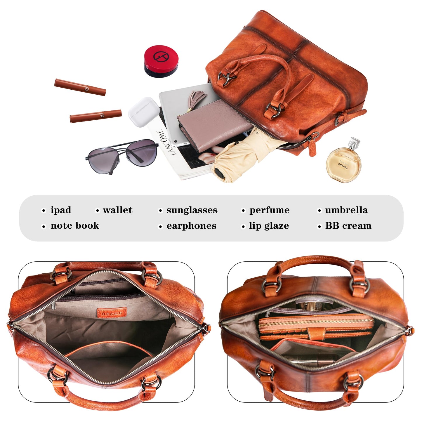 HESHE Brown Leather Purses and Handbags Tote Bags Top Handle Handbags Shoulder Purse for Women Ladies Satchel Bags (Brown)