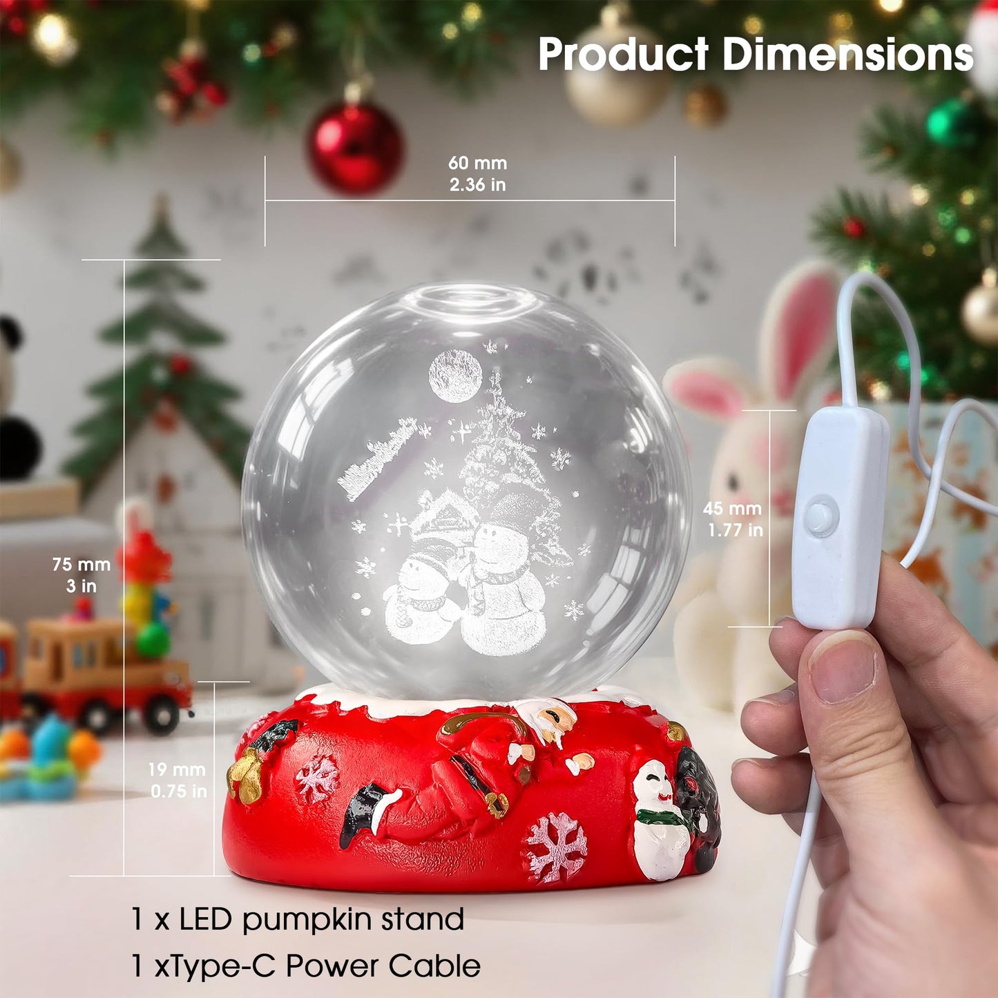 L LOHAS LED 3D Crystal Ball Night Light-Laser Engraved Snowman with Red Holiday Base,Cute & Funny Christmas Night Light for Kids, 3000K Warm White for Christmas Party Decor