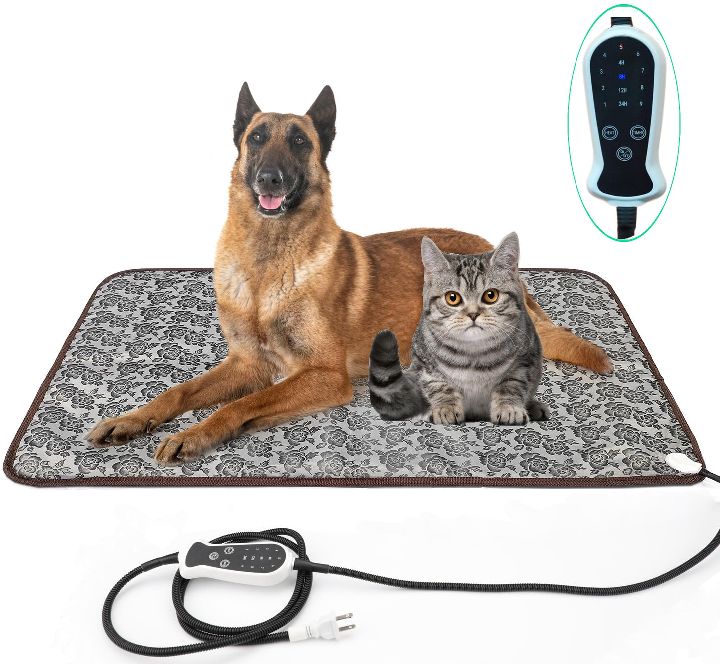 Pet Heating pad Outdoor Small Dog cat Heating pad Heated ped beds for Outside Dogs House Heater Electric Warming pad for Puppies with Timer,Chew Resistant Cord,Easy Clean,Waterproof