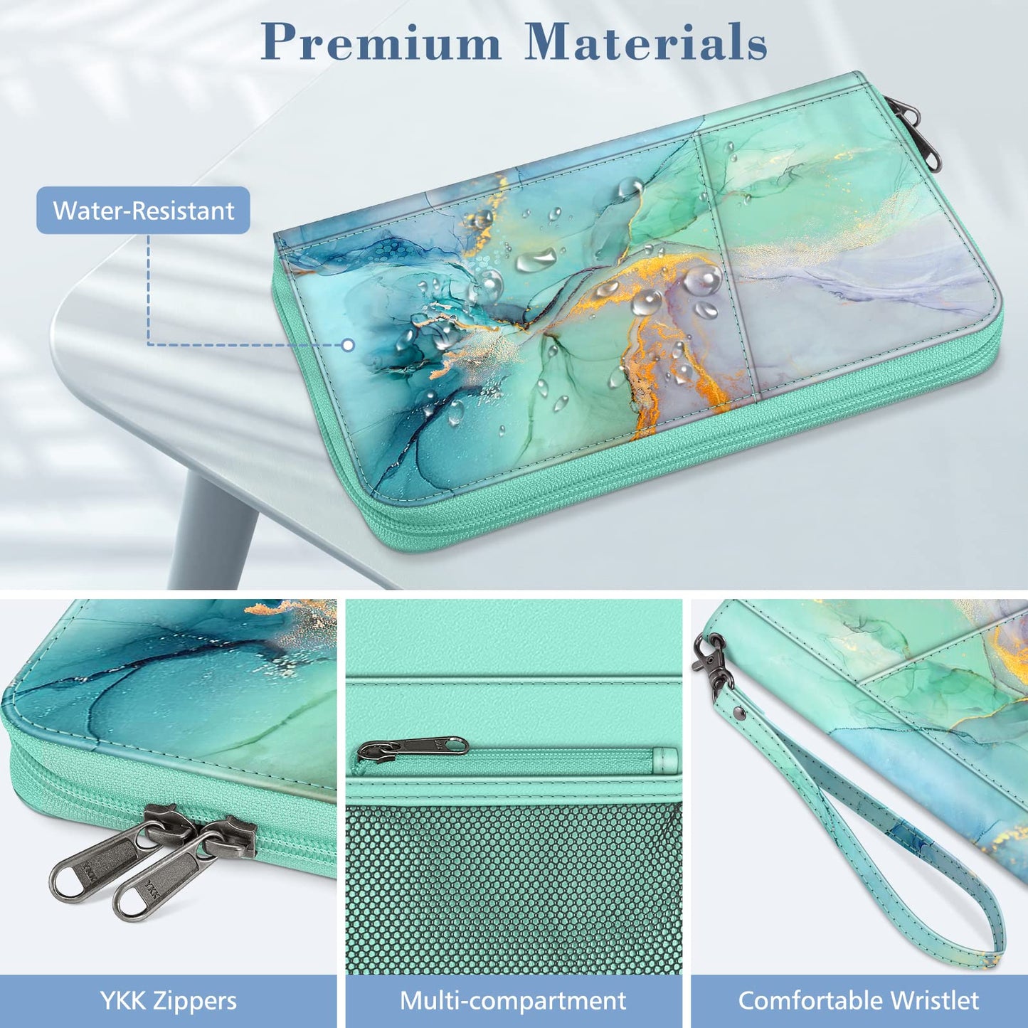 Fintie Family Passport Holder Wallet, RFID Blocking Travel Document Organizer Clutch Bag Credit Cards Case Cover for Women Men, Emerald Marble