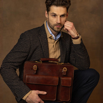 Time Resistance Leather Briefcase - Classy Leather Bag for Men - Business Briefcase - Vintage Bag made in Italy