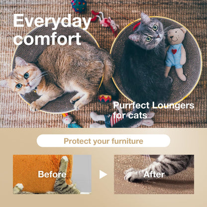 Necoichi Cat Scratcher Bowl for Indoor Cats - Cat Scratching Lounger with Reversible Usability and Extra Comfort for Lounge, Cardboard Bed Couch / (XL, Dark Cherry)