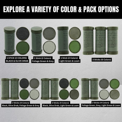 Camo Face Paint, NATO Camouflage Military Makeup Paint Sticks (Black & Olive Drab - 1 Stick - 2 Colors)