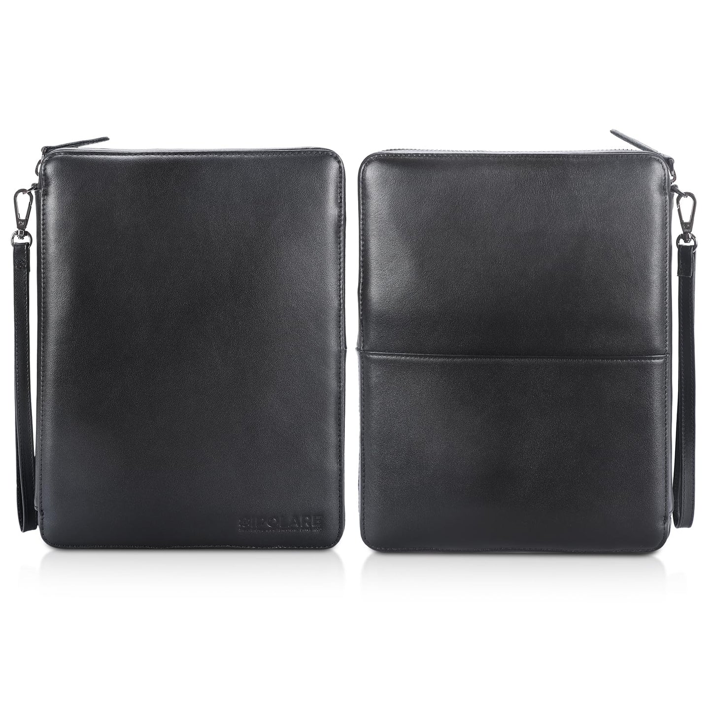 Polare Napa Leather Travel Cable Organizer Case Electronics Accessories Carry Bag with YKK Zippers Tech Storage Bag for Cables, Power Bank, USB, SD Card, Travel Essentials(Black)
