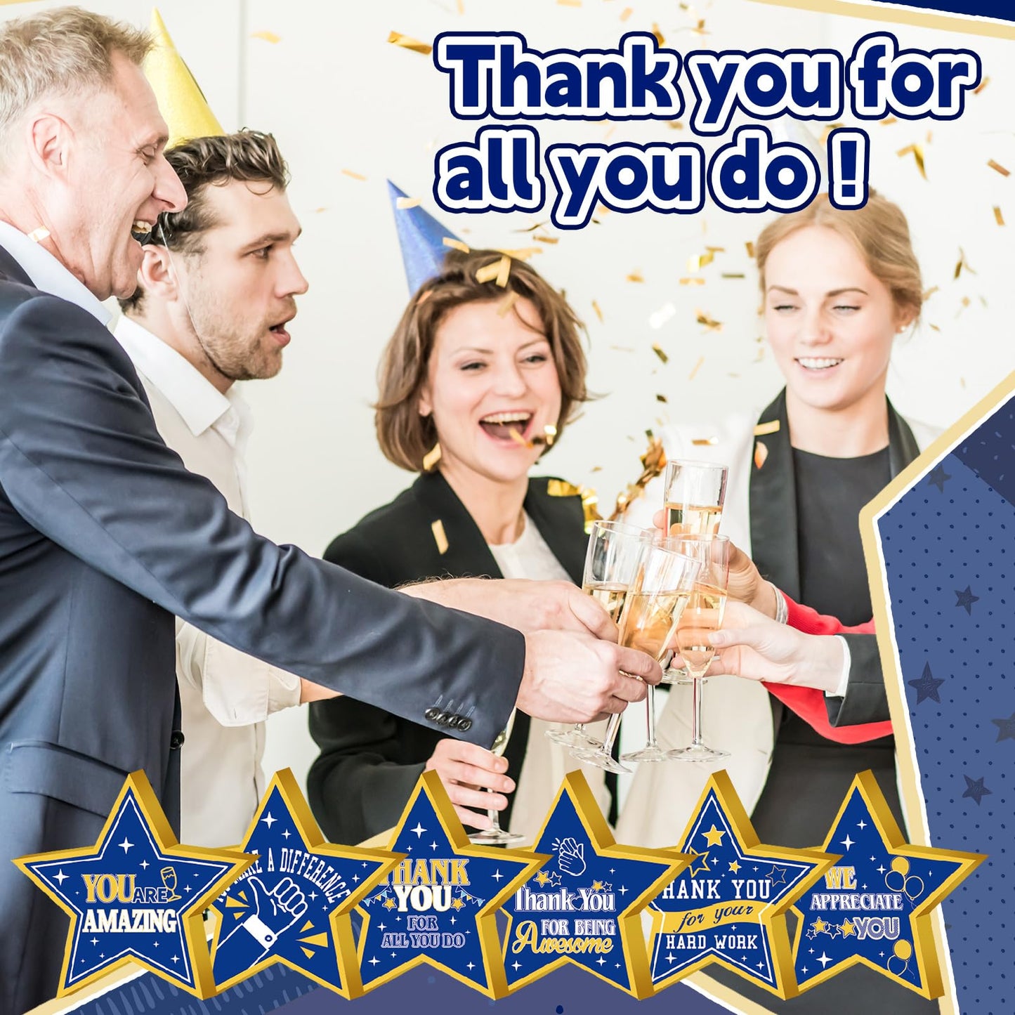6 Pcs Employee Appreciation Wooden Star Table Sign Blue Gold Employee Appreciation Decorations Thank You Wooden Table Sign Centerpieces for CNA Surgical Technologists Week Team Staff Awards Gifts