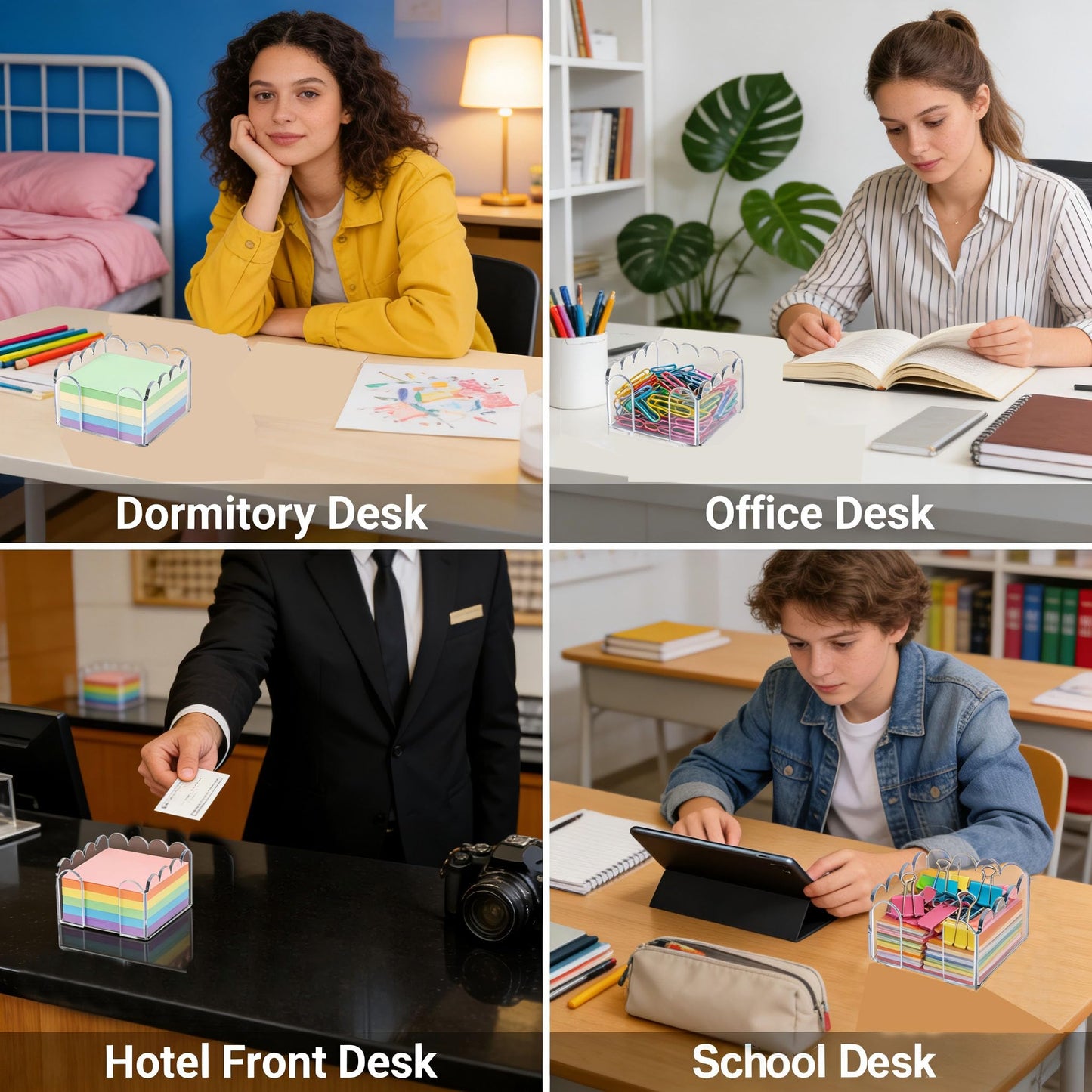 3x3 Inch Scalloped Acrylic Sticky Note Holder, Clear Cute Post It Note Dispenser, Notepad Holder with Wave Design, Thick Acrylic Desk Organizer for Office, Home, Dorm, Classroom