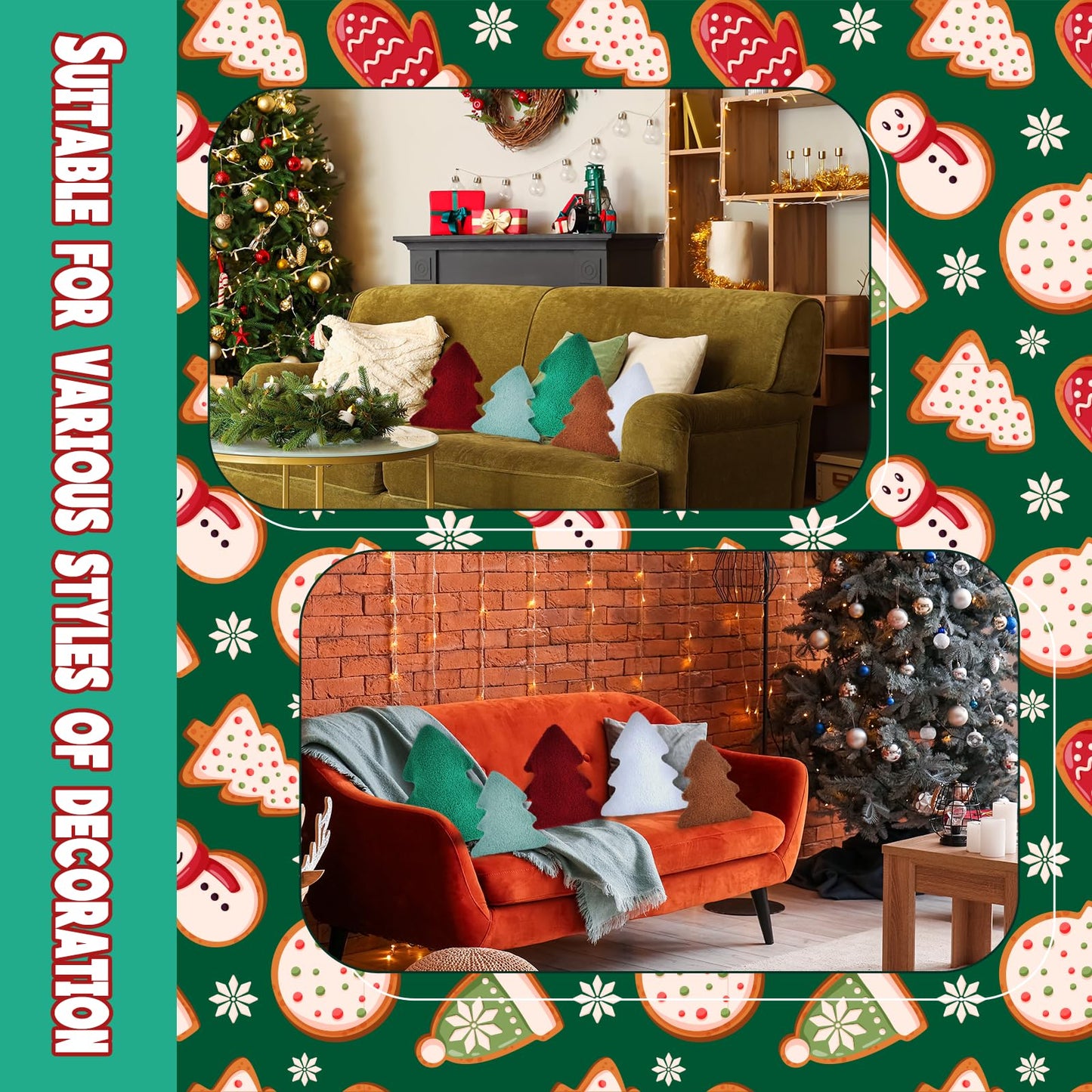 Cumule 5 Pcs Christmas Throw Pillows Cute Xmas Tree Shaped Plush Pillow for Christmas Winter Holiday Party Outdoor Bedroom Cushion Decoration