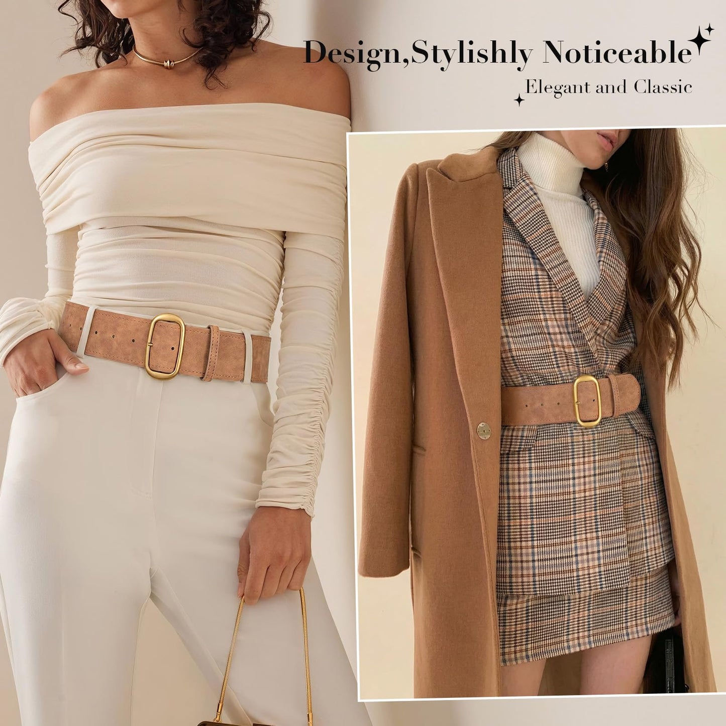 SUOSDEY Women Wide Waist Belt for Dresses Suede Chunky Belt with Gold Buckle Fashion Thick Waist Belt for Women Dresses