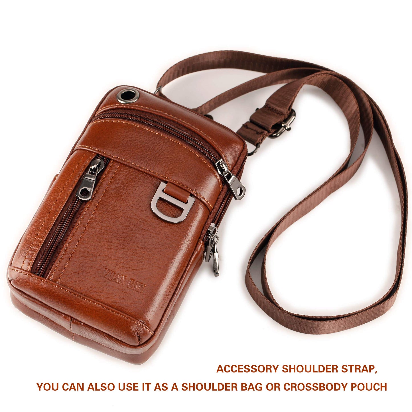 Leather Cell Phone Wallet Shoulder Holster,Hip Bum Pack Pouch Belt Pouch Bolso para Hombre Crossbody Bag for Men with Card Slots Compatible with iPhone (Brown)