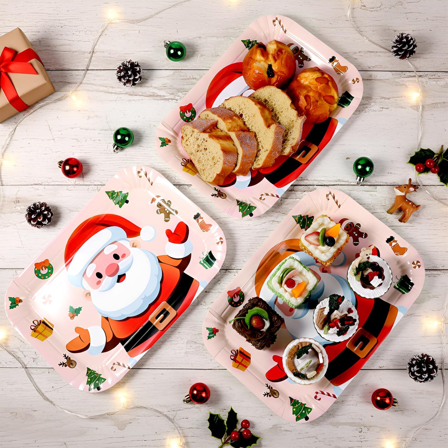 Acellegic 24 Pcs Christmas Serving Trays 13 x 9 Inch Large Platters Food Trays Xmas Cookie Plates Santa for Christmas Movie Night Birthday Party Supplies