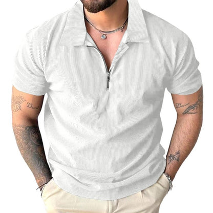 Men's Polo Shirts Short Sleeve Slim Fit Zip T-Shirts for Sports Golf Tennis Workout Henley Neck Tees Tops White