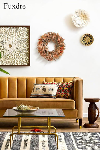 Eucalyptus Fall Wreaths for Front Door 15", Handmade Fall Leaves Wreath for Autumn, Floral Farmhouse Wreath for Wall and Outside Indoors