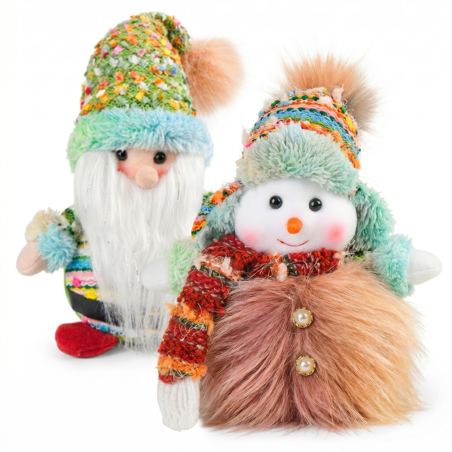 Fruasio Pastel Christmas Gnome and Snowman Set, Handcrafted Scandinavian Tomte Decor with Gradient Fur, Weighted Holiday Tabletop Decorations for Mantel Shelf Tiered Tray Winter Home Decor