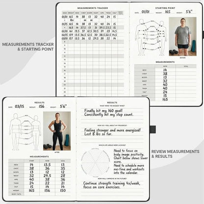 Workout and Food Journal - Fitness Tracker & Exercise Log Book | A5 Size, Leather Hardcover (Black)