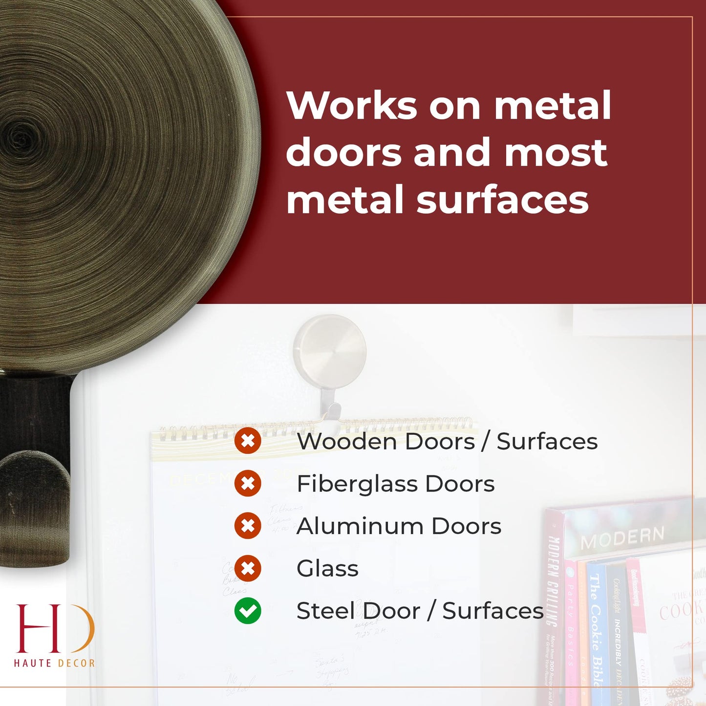 Haute Decor Attract Magnetic Hanger, 1 Pack - Strong Magnet Hook for Metal Doors and Surfaces