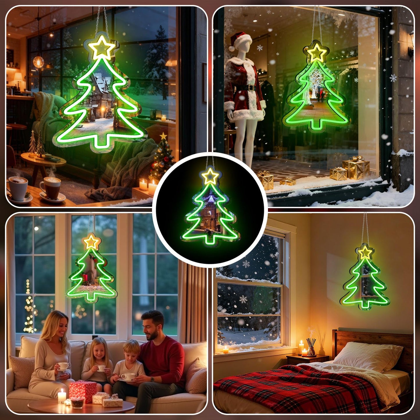 16 x 12’’ Christmas Tree Mirror Neon Sign LED, USB Powered Acrylic Neon Wall Decor, Perfect for Holiday Decorations, Christmas Parties, and Winter Home Decor