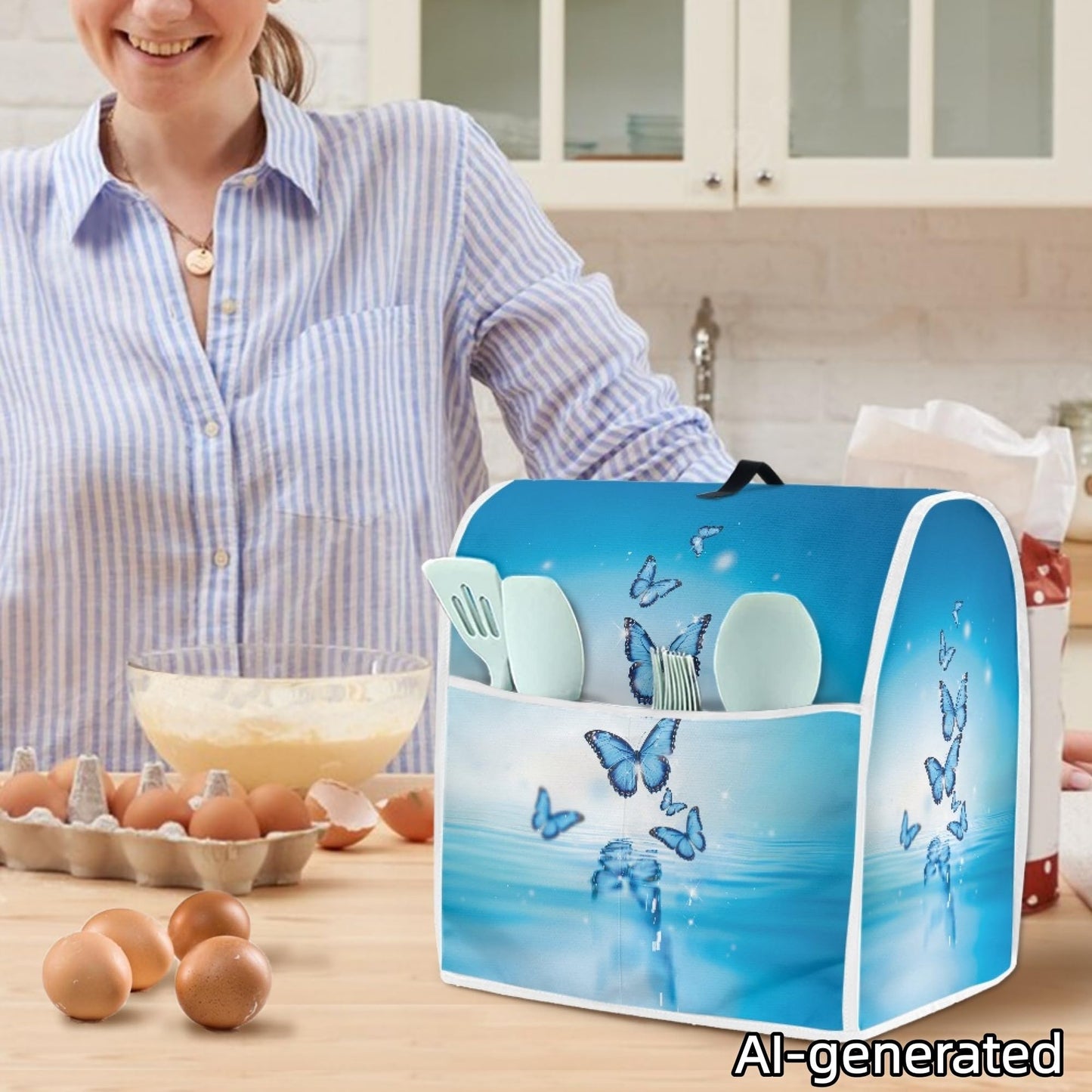 HUISEFOR Butterfly Stand Mixer Cover Dust Protective Blue Stand Mixer Covers For Kitchen Aid 4.5-5 Quart Mixers Dustproof Cloth Cover for Small Appliance Protector 2025