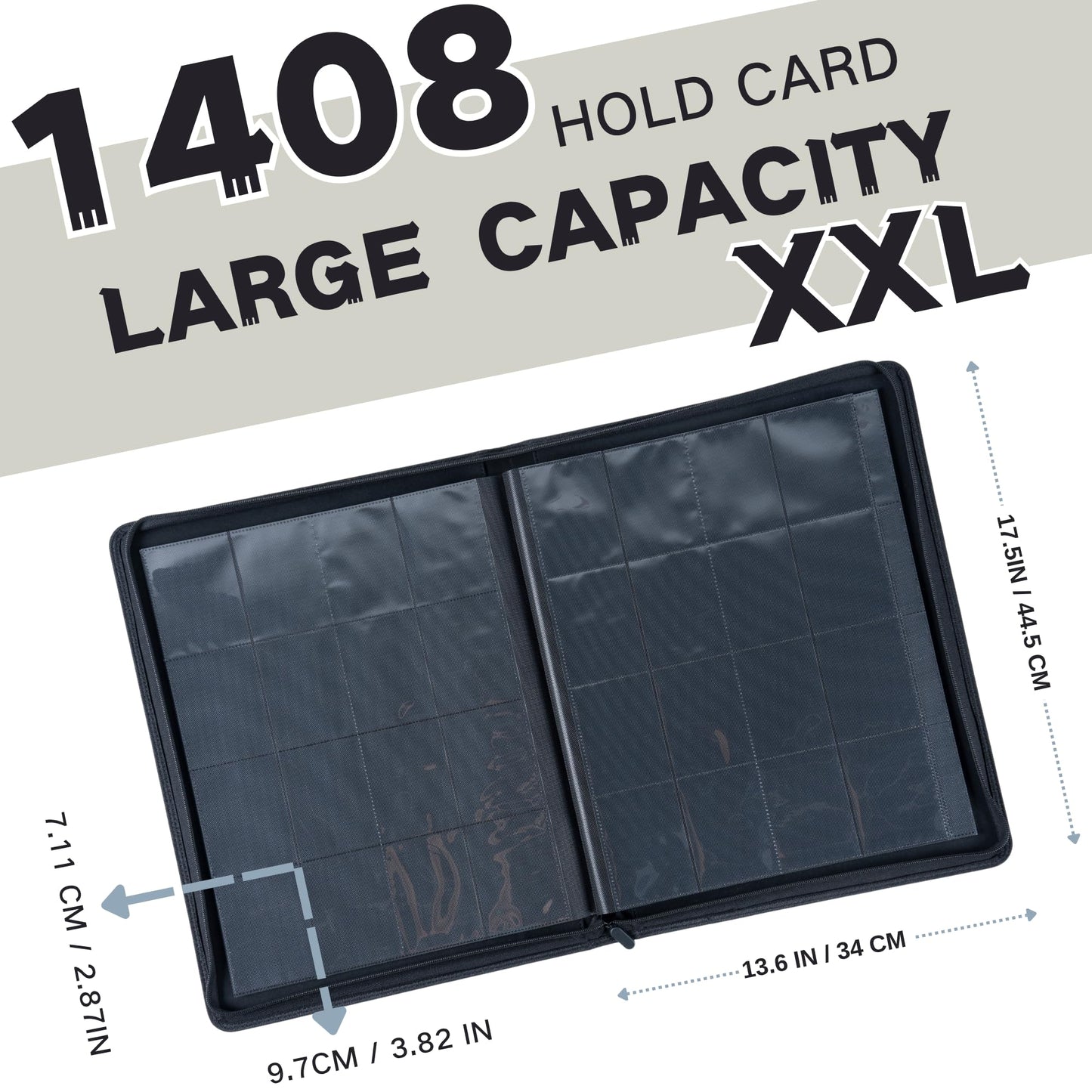 KUOOKING 1408+ Pockets Trading Card Binder, 16-Pocket Card Ablum Compatible with MTG,Sports Cards & Other Standard Size Trading Card (Black)