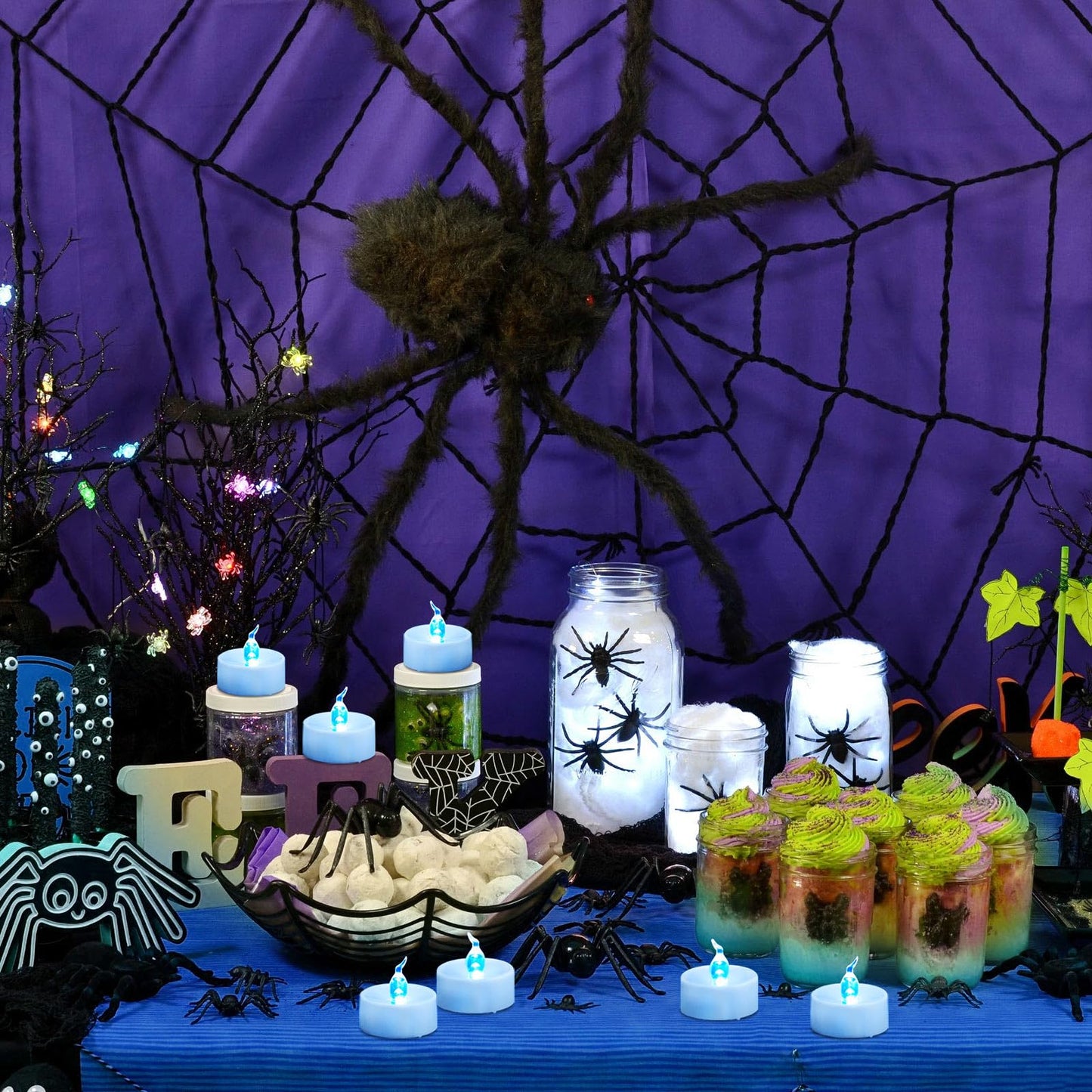 Yakpo 36 Pack Blue LED Tea Light Battery Operated, Flameless Blue Flickering Votive Tealight, Electric LED Fake Candle Bulk for Wedding, Party, Christmas, Halloween Pumpkin Lights Decorations