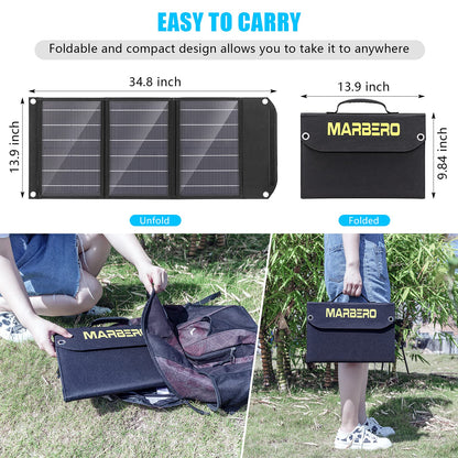 MARBERO Portable Solar Panel 30W Solar Panel Charger 23% High Efficiency Foldable Solar Panels QC3.0 USB & DC Port Compatible with Cell Phone Ipad Laptop IP65 Waterproof for Camping Outdoor Cloudy