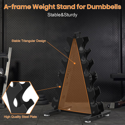 TomCare Dumbbell Rack Stand Only, 5 Tier Weight Rack for Home Gym Metal Compact A-Frame Dumbell Holder for Dumbell Set (5-35 LB), Weight Storage Holder with Handle (Stand Only)