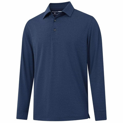 M MAELREG Long Sleeve Polo Shirts for Men Quick Dry Performance Soft Casual Collared Golf Shirt for Men Cobalt Heather