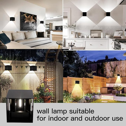 12W 2Pack Outdoor Wall Lights Exterior/Interior,LED Black Outdoor Wall Sconces Light Fixtures Modern,IP65 Waterproof Square Aluminum Wall Lamps, Up and Down Lights 3000K Warm Lights