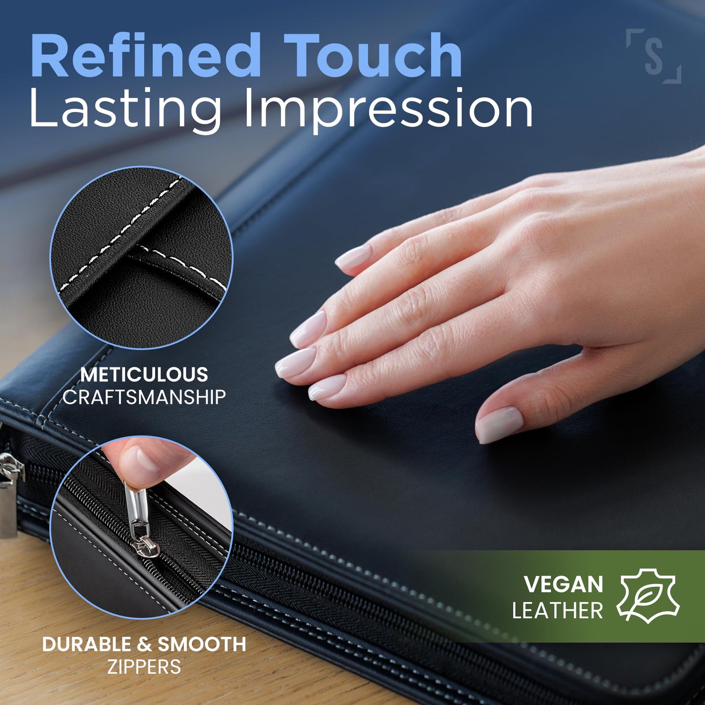 STYLIO Zipper Portfolio Binder with Carrying Handle | Removable 3-Ring Binder (1") w/Clipboard Padfolio | Organizer for Documents, iPad, Tablet, Phone, Notebook| Business Leather Folio for Men Women