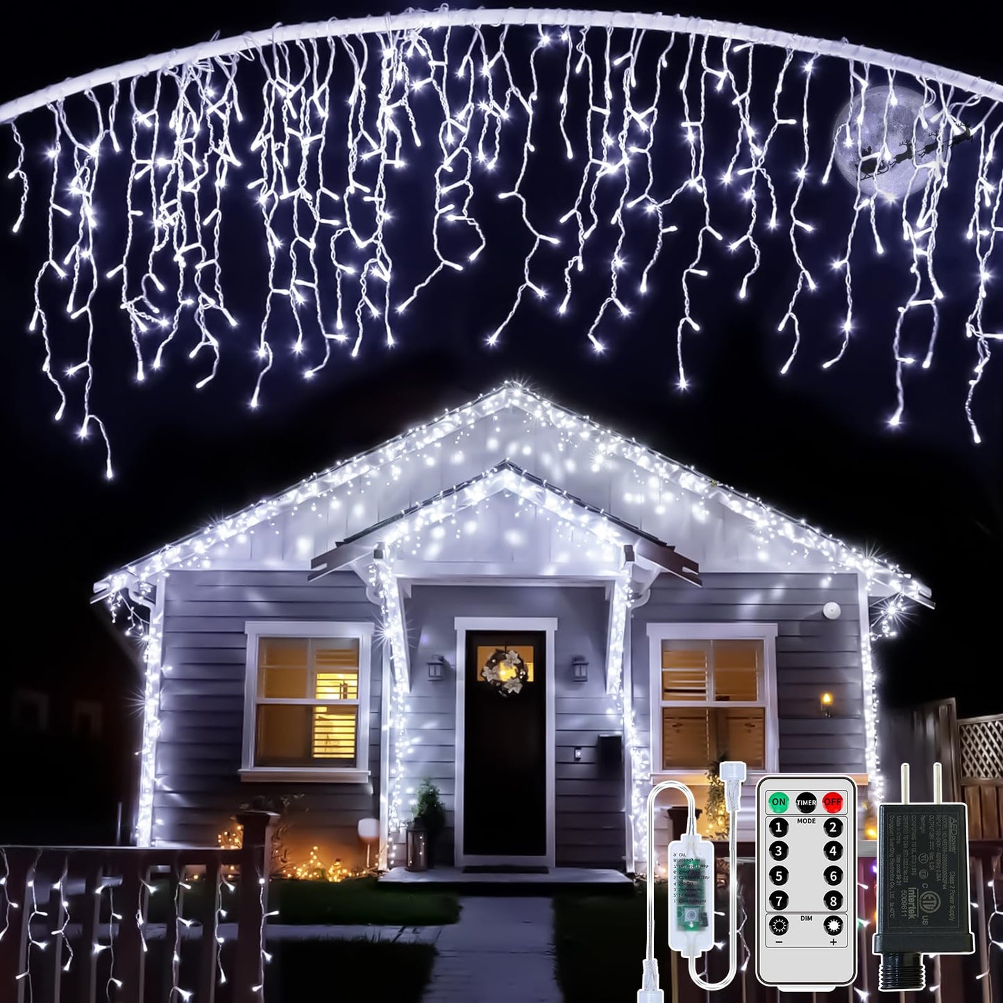 Ryblgled Icicle Christmas Lights for Outside - 65Ft 506 LED Plug-in Icicle String Lights Outdoor Decorations with Remote,Waterproof, Cool White Christmas Icicle Lights for House Bedroom Balcony Decor
