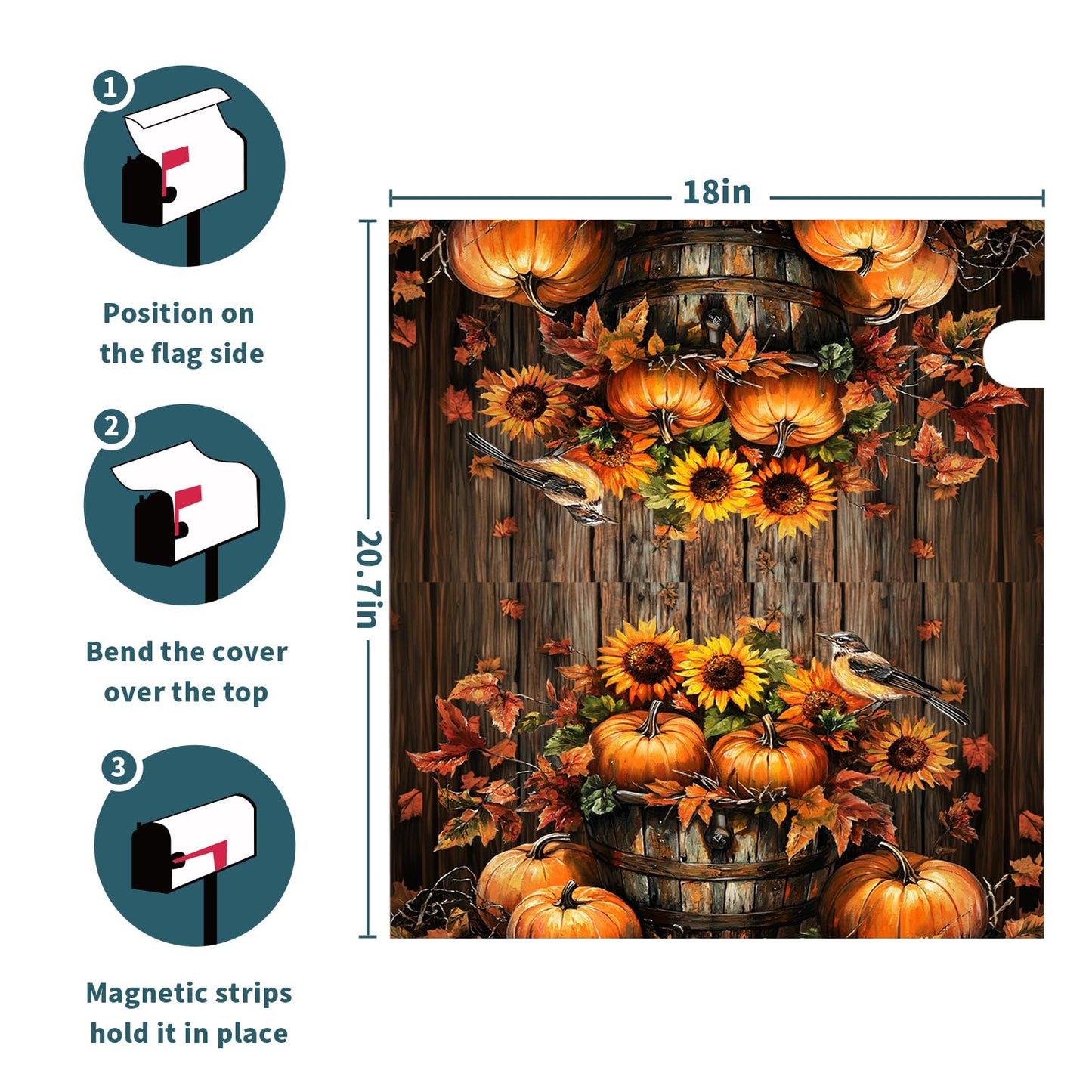 Fall Mailbox Covers Magnetic Standard Size 21x18 Inch Autumn Pumpkins Mailbox Wraps Thanksgiving Harvest Post Letter Box Cover Sunflowers Mailbox Post Protector for Home Garden Yard Outdoor Outside