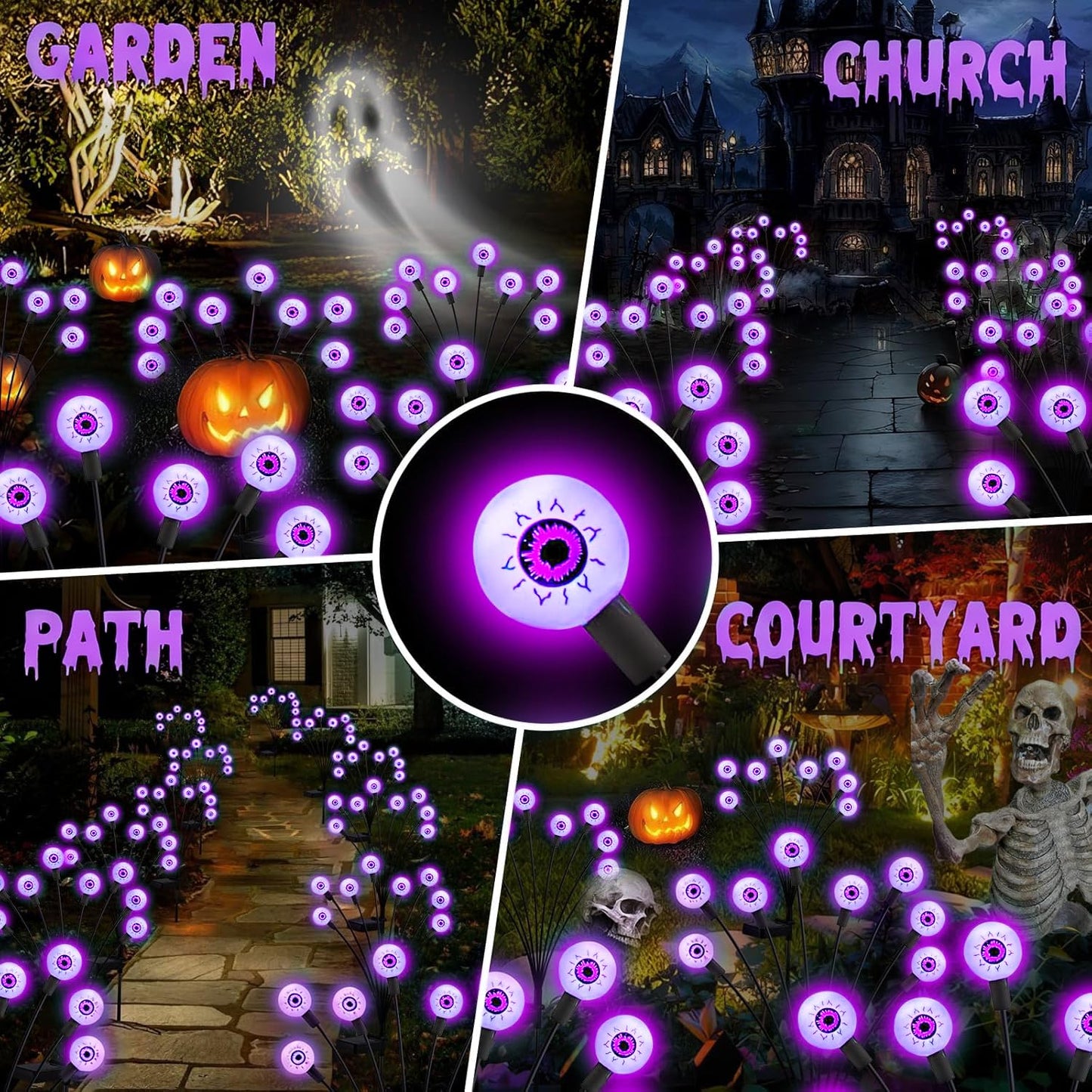 ASMAD Halloween Decorations Outdoor Solar Scary Eyeball Lights, 10Pack 80LEDs Purple Eyeball Swaying Firefly Light, Waterproof Halloween Path Lights for Garden/Yard/Patio/Party Decor