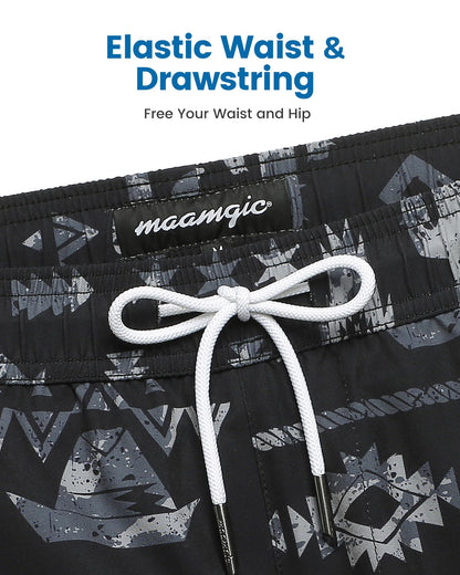 maamgic Mens Swim Trunks with Compression Liner 5 Inch, Quick Dry Bathing Suit with Zipper Pockets, Stretch No-Chafing Swim Shorts, Dark West X-Small