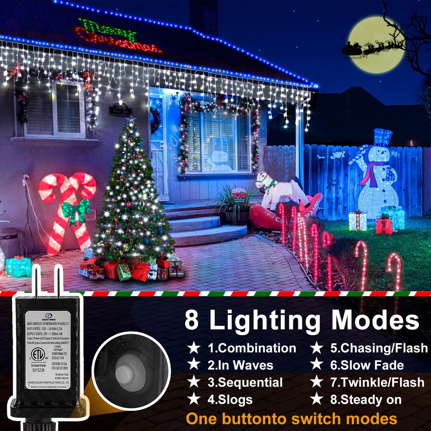 Heceltt Christmas Lights Outdoor, 1280 LED 131FT Ice Lights for Outside, 8 Modes Plug in 240 Drops Ice String Light with Timer Memory Function Hanging Light for Christmas Decor(Cool White)