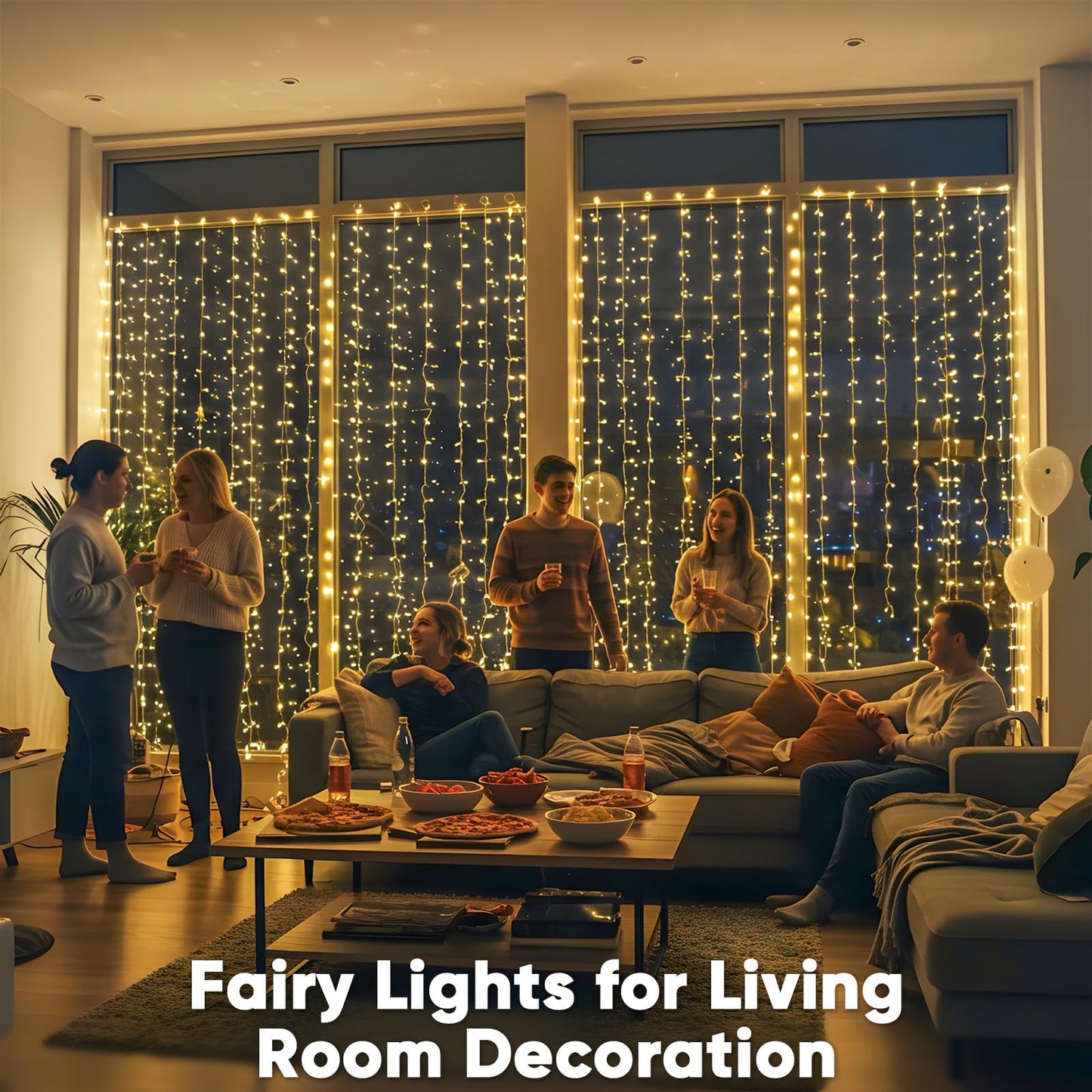 suddus 900 LED Christmas String Lights Outdoor, 9.8x29.5ft Curtain Lights Plug in with Remote,Wall Hanging Lights for Christmas,Dorm,Wall,Window,Wedding,Party,Birthday Decor,Warm White