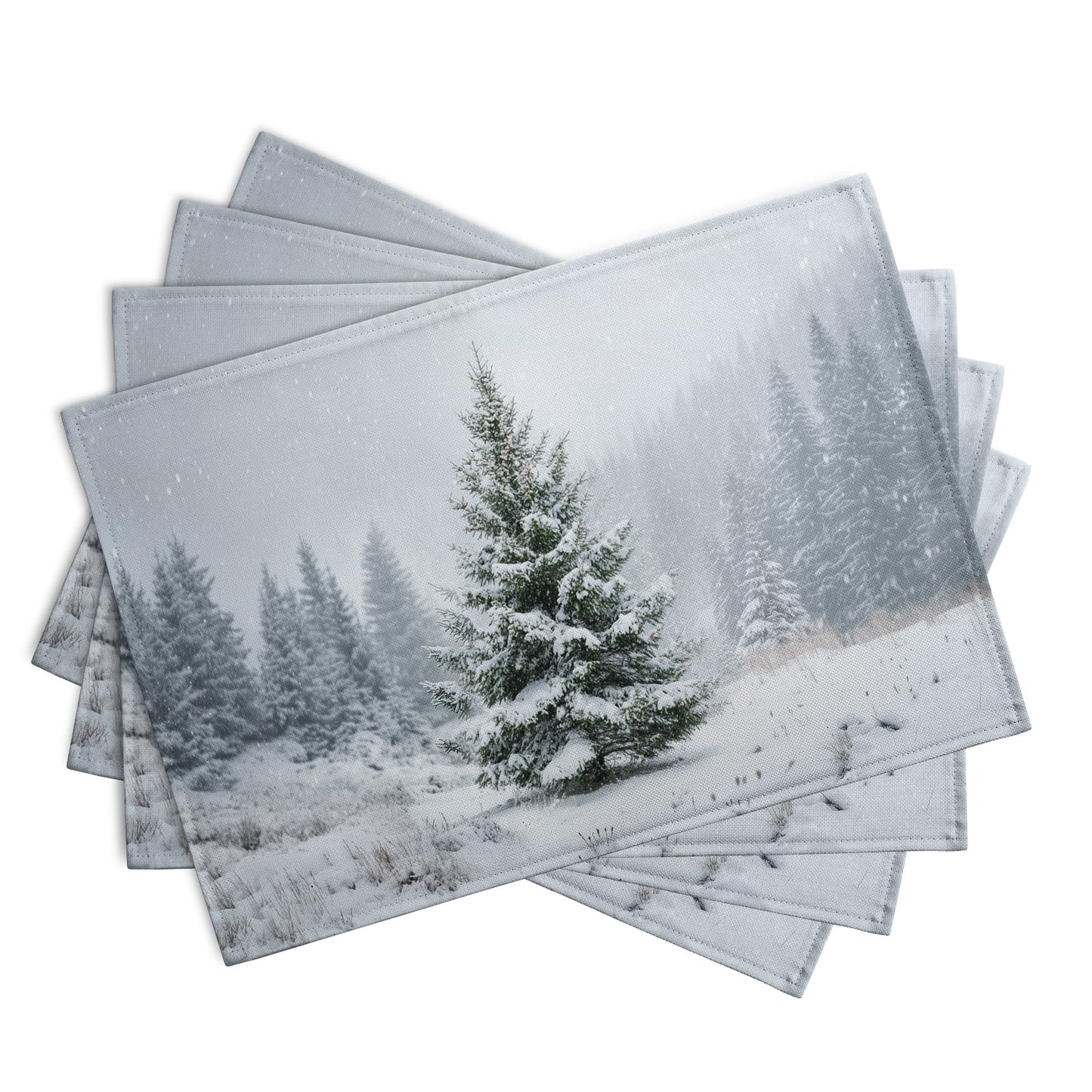 Wnoesat Winter Placemats Set of 4, 12x18 Inch Christmas Pine Tree Snowflake Linen Table Mats Seasonal Washable Farmhouse Place Mats for Kitchen Dining Xmas Holiday Party Decor