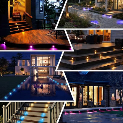 FVTLED LED Deck Lights Kit, 20pcs Φ1.22 D31 WiFi Smart Phone Control Low Voltage Recessed RGBW Deck Lighting Waterproof Outdoor Yard Path Stair Decor, Black