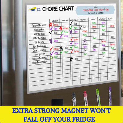 Magnetic Chore Chart for Kids - 17x12” Dry Erase Chore Board for Fridge - Fun Reward & Responsibility System with Markers & Eraser - Interactive, Reusable & Easy to Use for Daily Routines