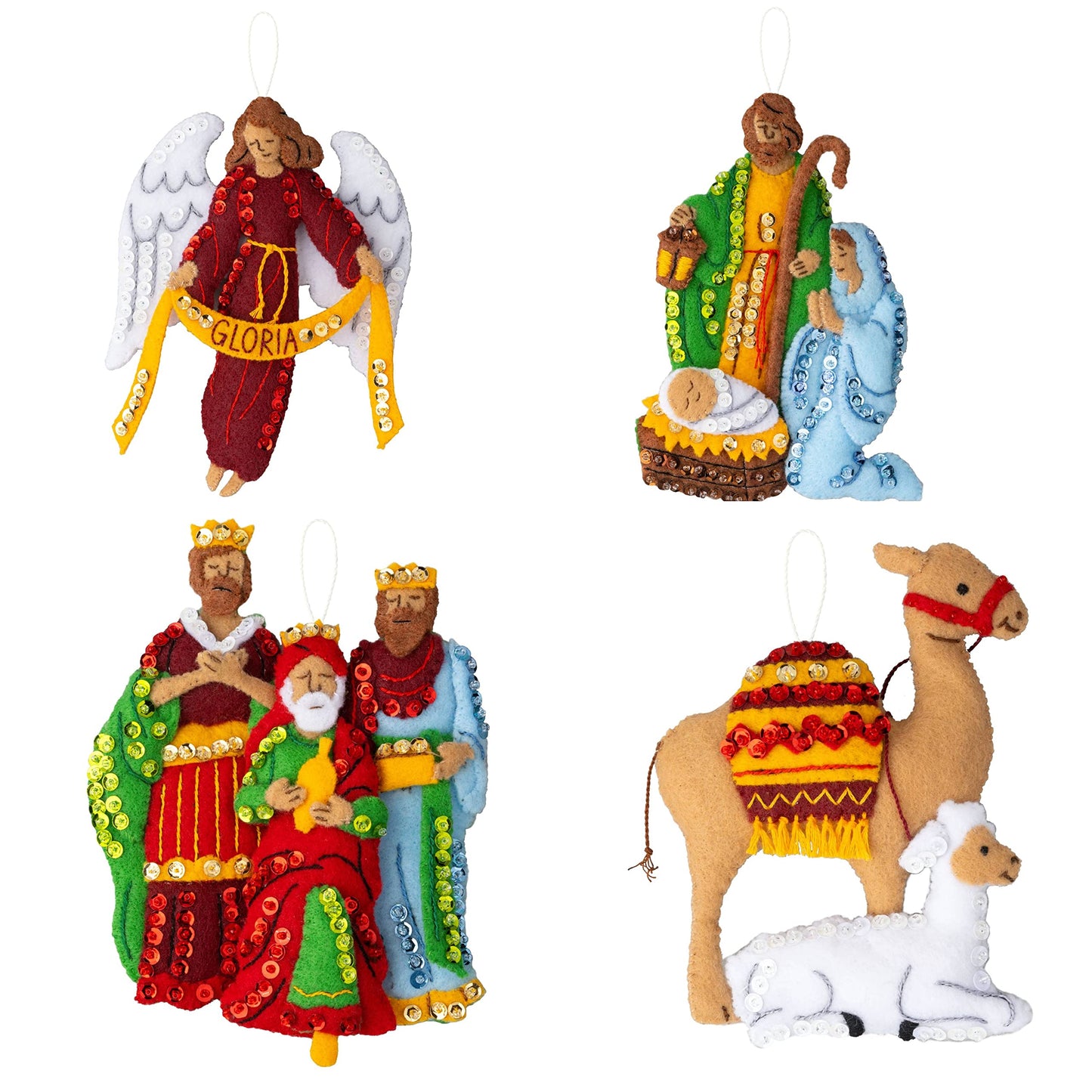 Bucilla Felt Applique 4 Piece Ornament Making Kit, Silent Night, Perfect for DIY Arts and Crafts, 89572E