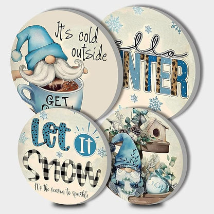 Blue Cold Winter Stove Burner Covers, Christmas Decor Gas Stove Burner Covers 8 ＆10 Inches Stove Top Covers Electric Stove 4 Pcs Metal Stove Cover Gas Stove Top Covers, Cooktop Decorative