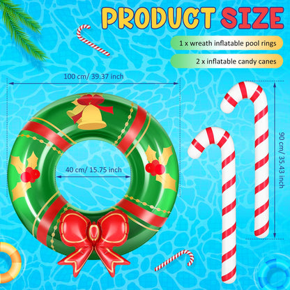 3 Pcs Christmas Inflatables Decorations 2.95 Ft Inflatable Candy Canes and 3.28 Ft Christmas Wreath Blow up Xams Outdoor Decorations Holiday Party Supplies for Garden Patio Lawn