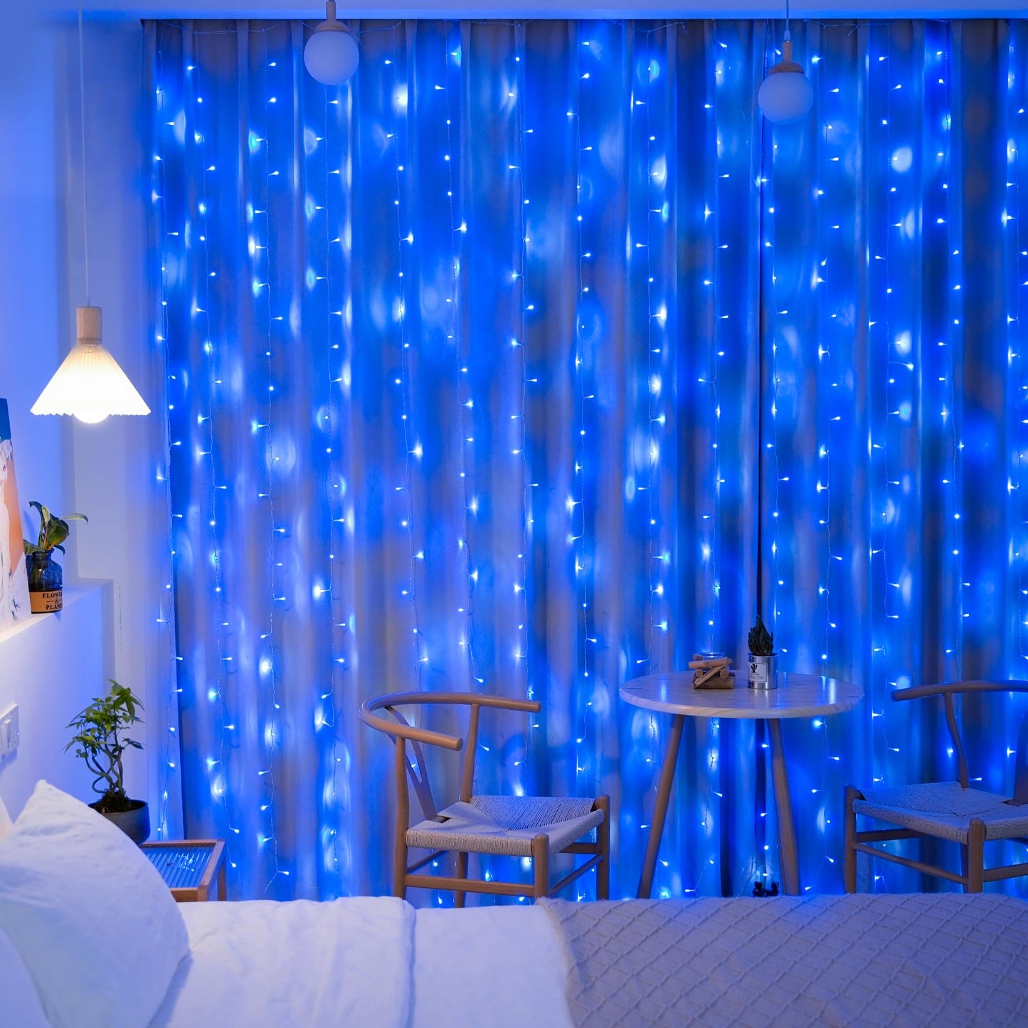 JMEXSUSS 300LED Blue Curtain Lights, Christmas Lights with Remote, Hanging String Lights for Bedroom Wall Window Backdrop Garden Indoor Outdoor Patio Yard Decorations, 9.8x9.8ft