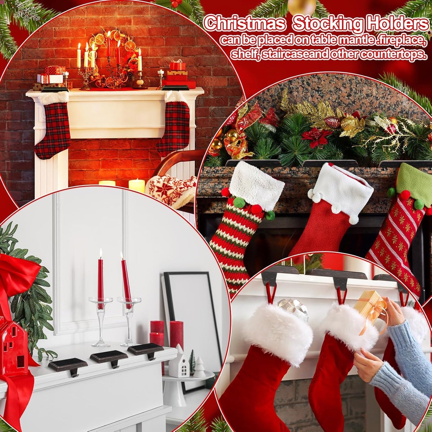 YUANQIAN Christmas Stocking Holders for Mantle Weighted Stocking Holder Fireplace Stocking Hangers for Xmas Holiday Party Decoration (4)