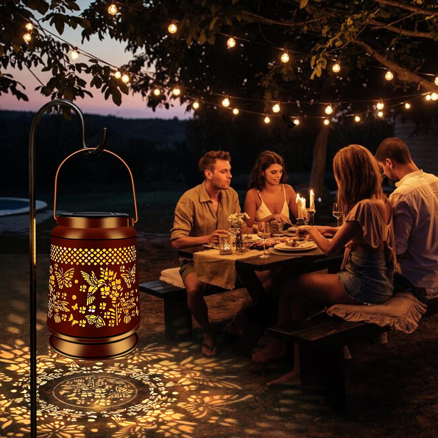 KY&BOSAM Solar Lanterns Outdoor Waterproof LED Hummingbird & Butterfly Lantern Garden Decor Birthday Gift for Women Mom Metal Hanging Decorative Light for Patio Yard Lawn Backyard Front Porch Bronze