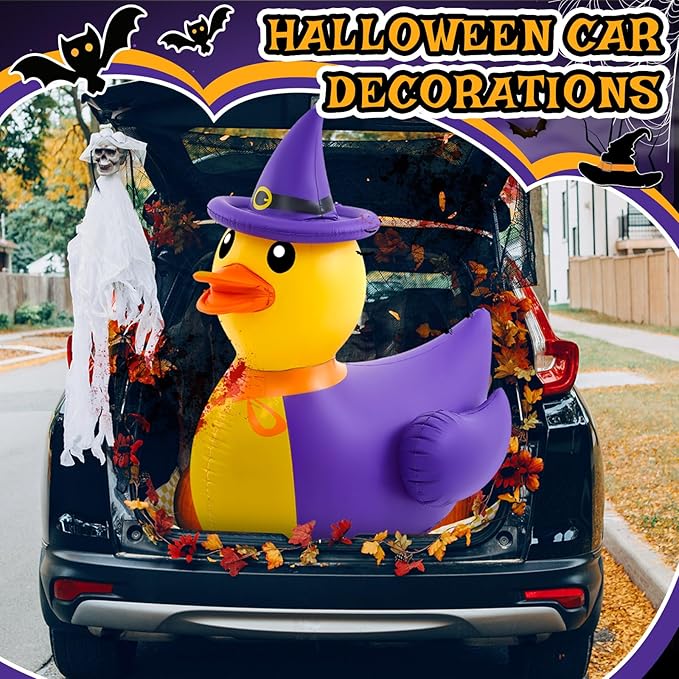 Hungdao 1 Pcs 4.6 Feet Giant Inflatable Halloween Duck Huge Halloween Large Blow up Rubber Duck for Parades and Trunk or Treats Party Supplies (Wizard)