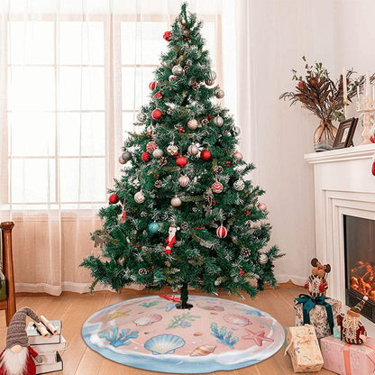 Summer Beach Shell Starfish Tree Skirt 36" Tree Mat for Christmas Tree Topper Holiday Party Yard Decorations Indoor Outdoor Ornaments 36"