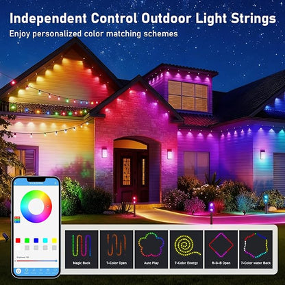 50FT Christmas Permanent Outdoor Lights,RGB+IC Eaves Lights with App & Remote Control,DIY Multi-Color Scene Modes,IP67 Waterproof,Outdoor Strings for House,Holiday Decorations for Christmas