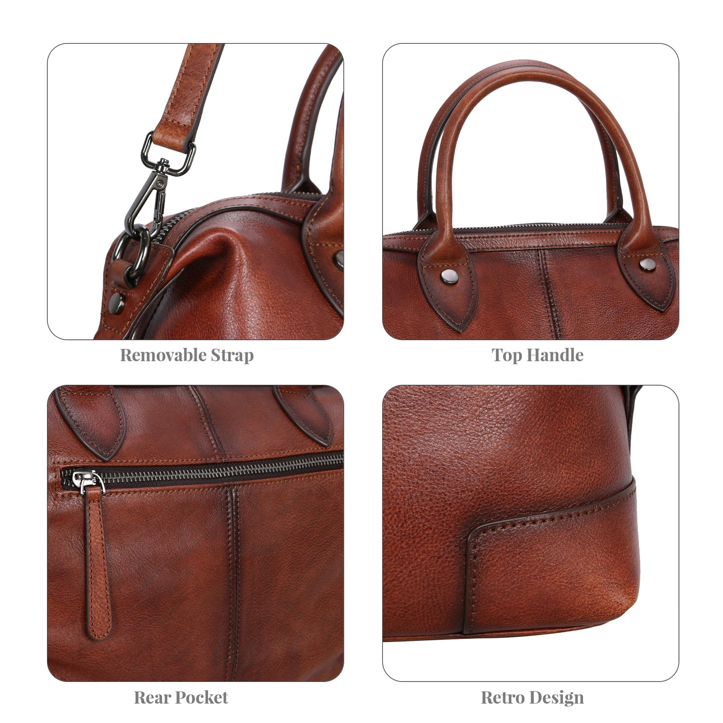 HESHE Genuine Leather Satchel Tote Bag for Women Leather Purse Large Capacity Top Handle Handbag Designer Shoulder Bags Vintage Cross Body Doctor Bag (Brown)